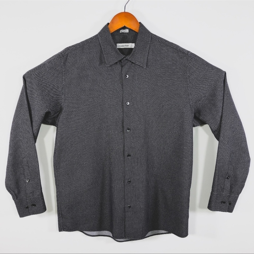 Calvin Klein Infinite Non-Iron Charcoal Geometric Slim Fit Dress Shirt